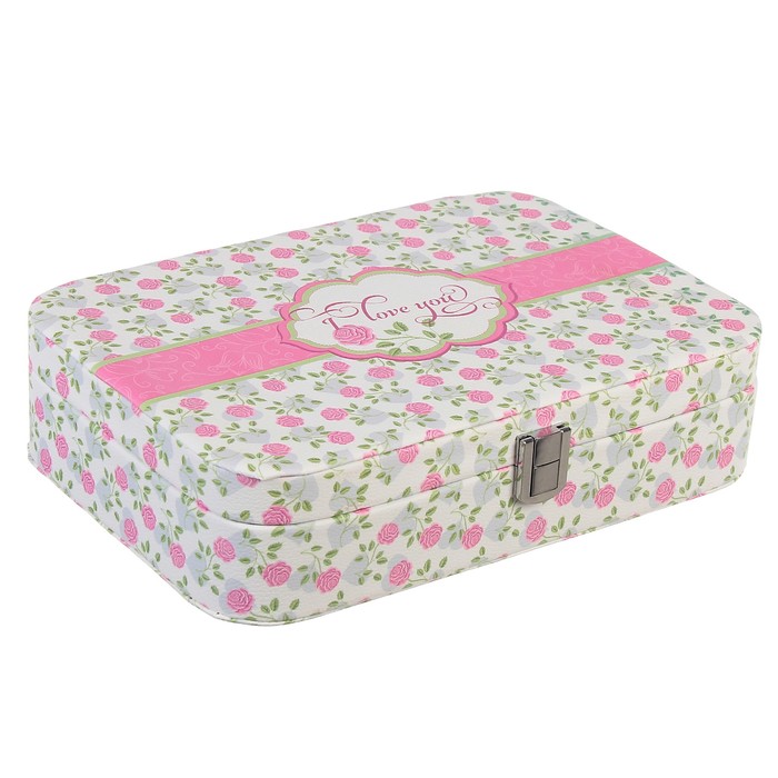 Шкатулка кожзам для украшений "Розовые розы. I love you" 7х28х19 см