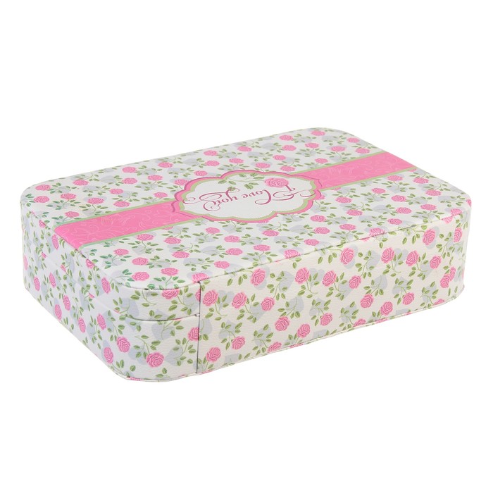 Шкатулка кожзам для украшений "Розовые розы. I love you" 7х28х19 см