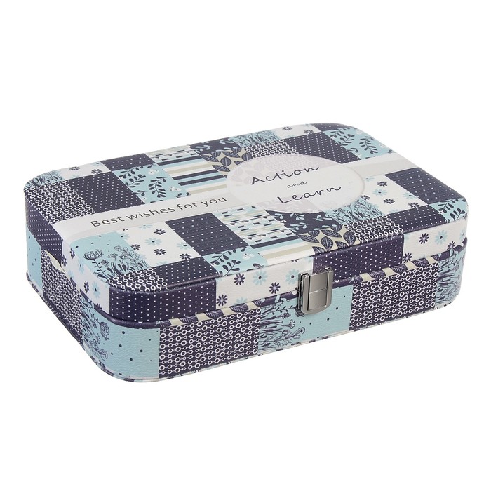 Шкатулка кожзам для украшений "Пэчворк синие оттенки" 7х28х19 см