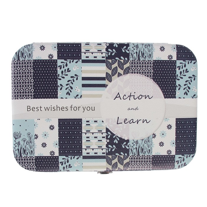 Шкатулка кожзам для украшений "Пэчворк синие оттенки" 7х28х19 см