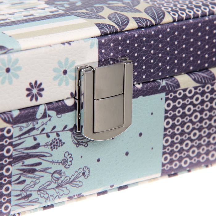 Шкатулка кожзам для украшений "Пэчворк синие оттенки" 7х28х19 см