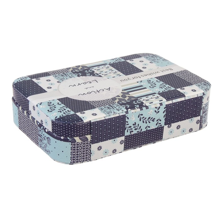 Шкатулка кожзам для украшений "Пэчворк синие оттенки" 7х28х19 см