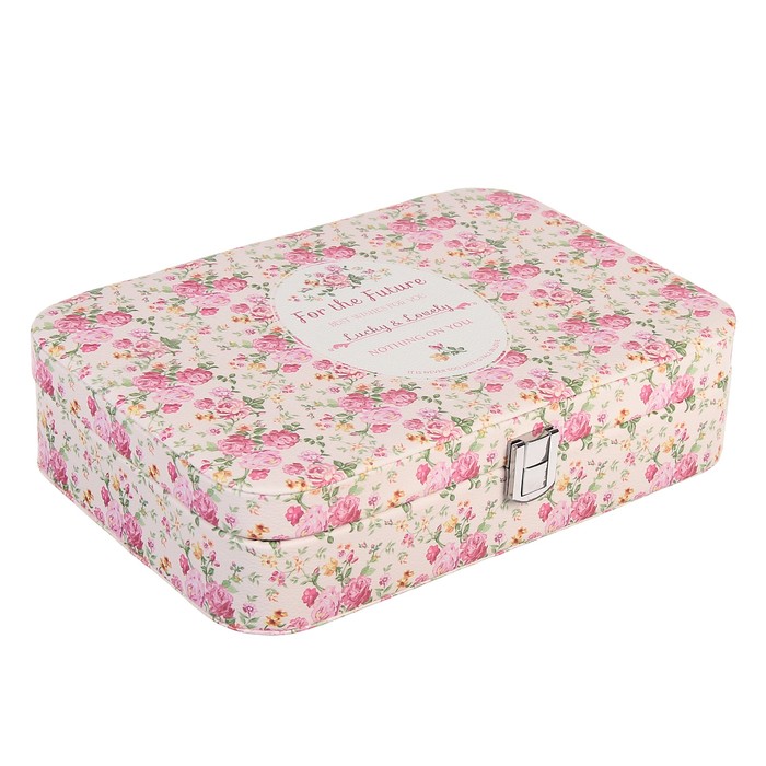 Шкатулка кожзам для украшений "Розовые пионы" 7х28х19 см