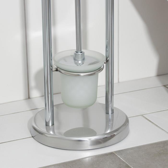 Ёрш для унитаза с подставкой напольный, 22×22×82 см, с держателем для туалетной бумаги, цвет хром