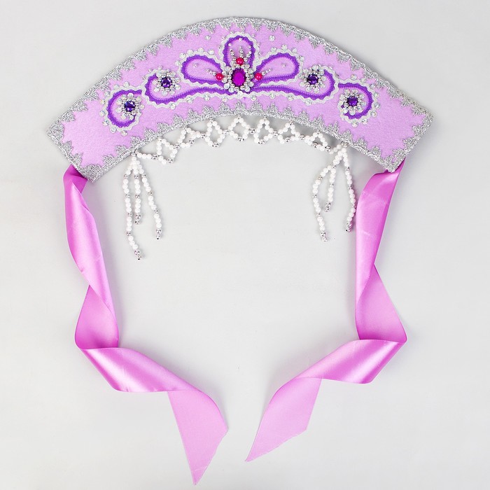 Кокошник "Виктория" с серебряной тесьмой, цвет фиолетовый