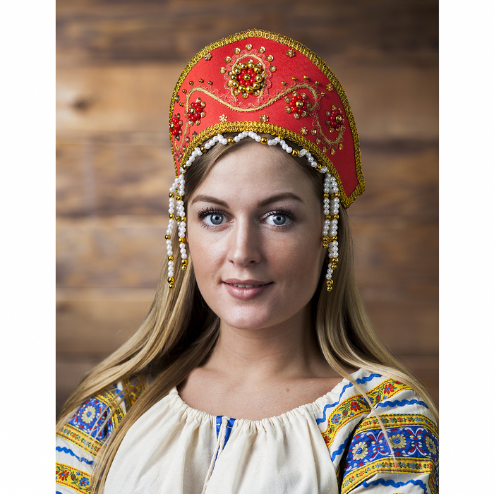 Кокошник "Алина", цвет красный, виды МИКС