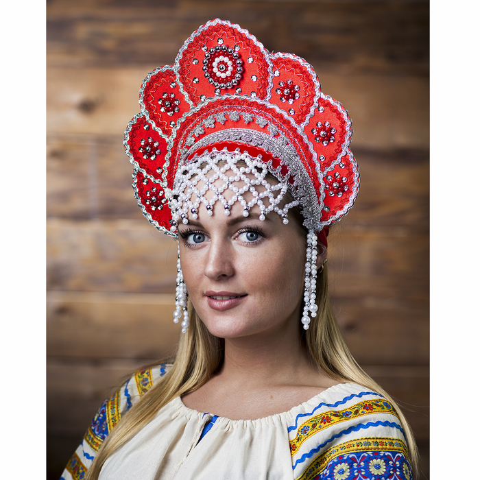 Кокошник "Елена", цвет красный, виды МИКС