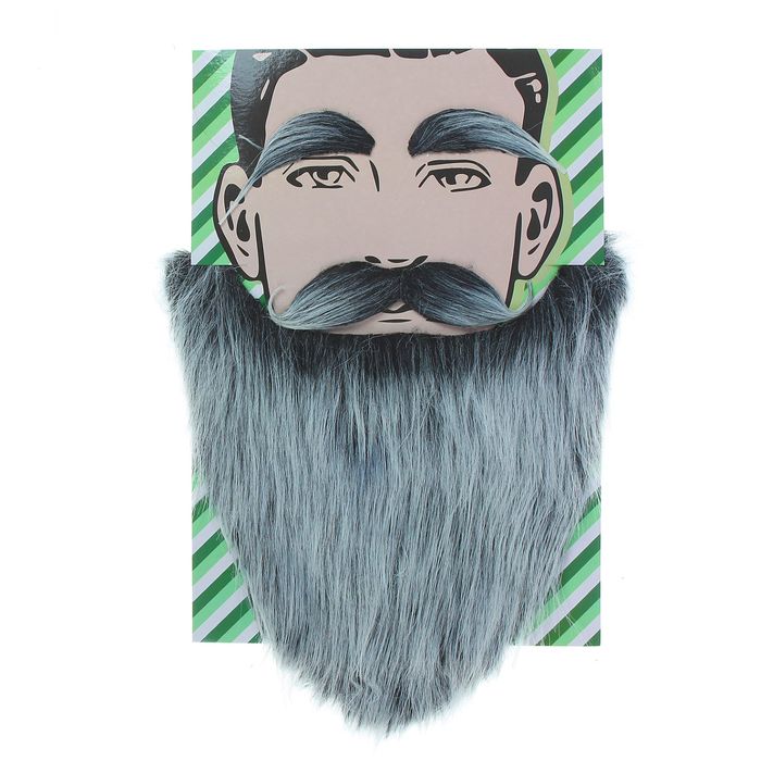 Карнавальная борода "Седая" с усами и бровями