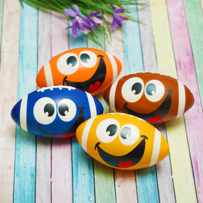 Мягкий мяч "Регби" мордашки, цвета МИКС