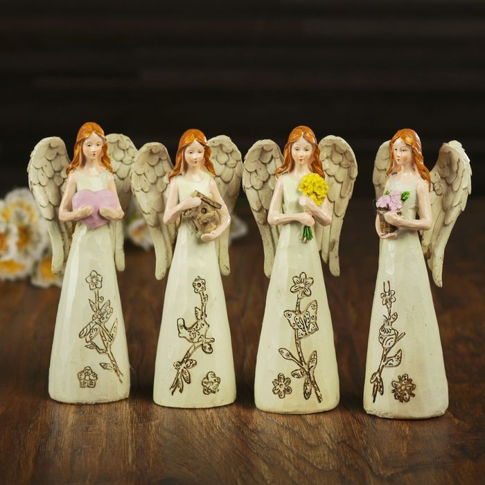 Сувенир полистоун "Ангел-девушка в платье с цветком и бабочкой" МИКС 17х7х4 см