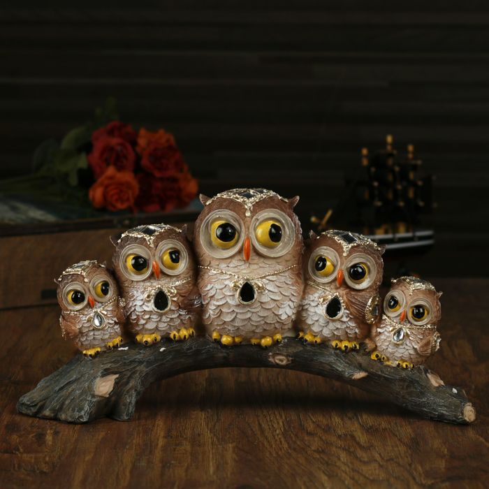 Сувенир полистоун "Пять совушек на коряге" 16,5х33х8,5 см