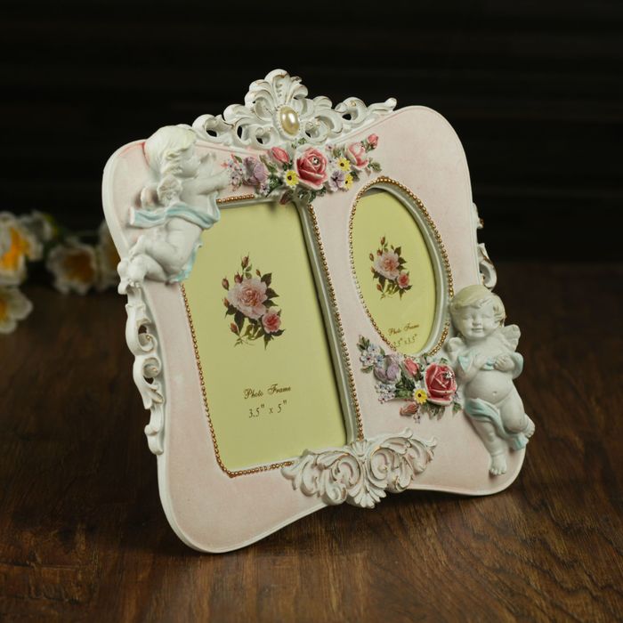Фоторамка полистоун на 2 фото 9х6, 9х13 см "Ангелы" стразы 23х21 см