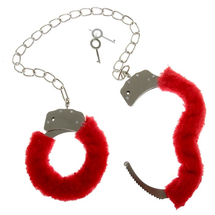 металлические наручники metal handcuff с мехом – черные Наручники с мехом, на цепочке, цвета МИКС