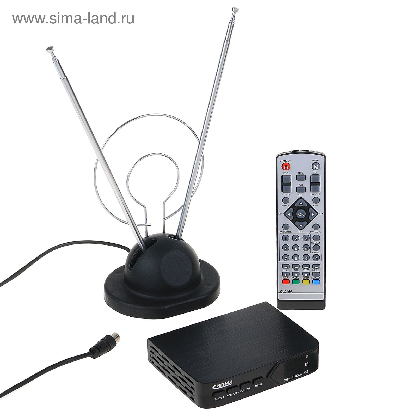 Приставка для цифрового ТВ "Сигнал"  Универсал-02+Антенна,комплект,FullHD,DVB-T2,HDMI,RCA,USB (2542463) - Купить  по цене от 1 444.00 руб. | Интернет магазин SIMA-LAND.RU