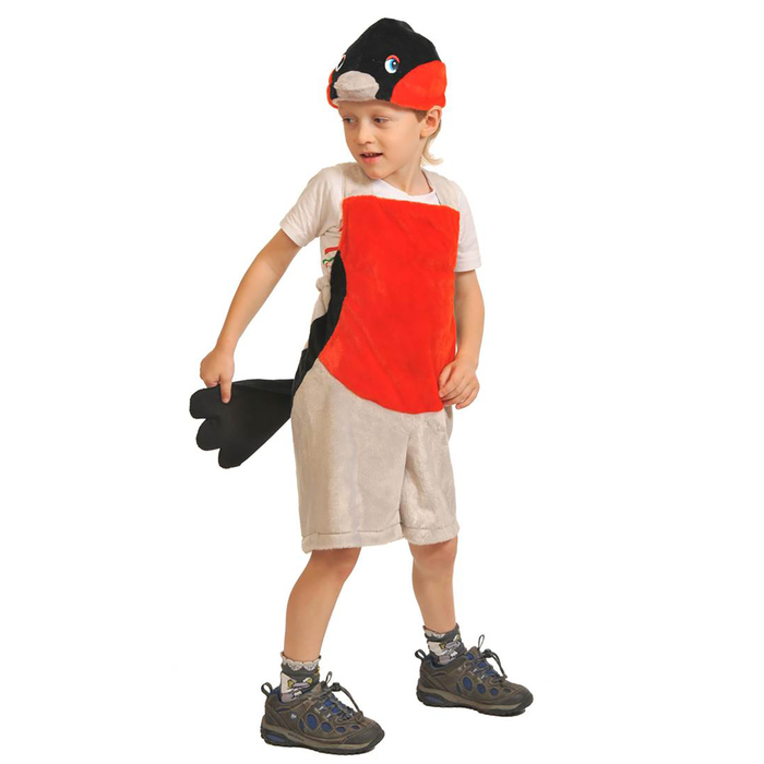 Карнавальный костюм "Снегирь", плюш, полукомбинезон, маска, рост 92-122 см