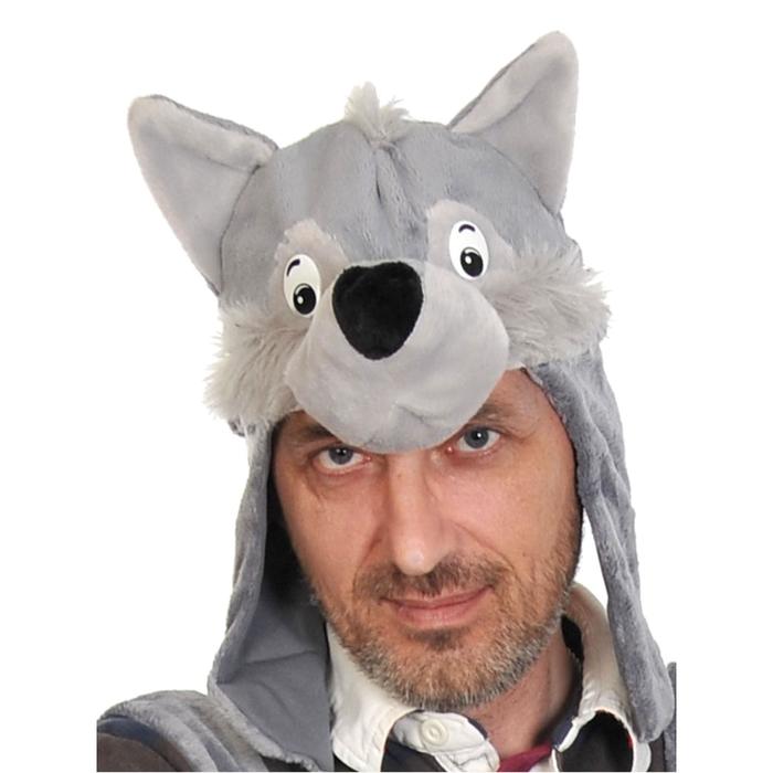 Маска взрослая "Волк" с ушами, плюш, р-р 55-58