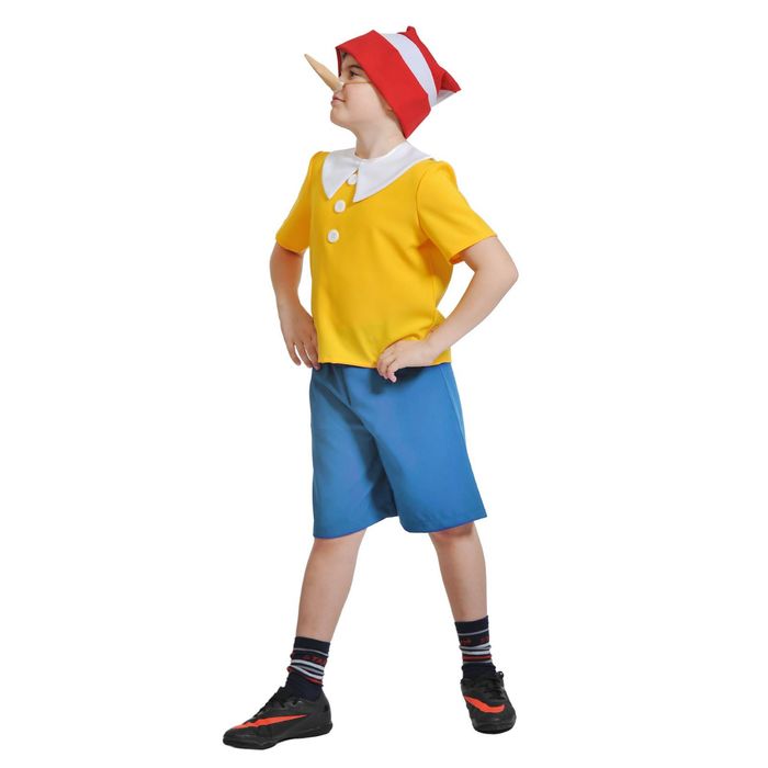 Детский карнавальный костюм "Буратино", текстиль, рубашка, шорты, колпак, нос, р-р 28-30, рост 92-110 см