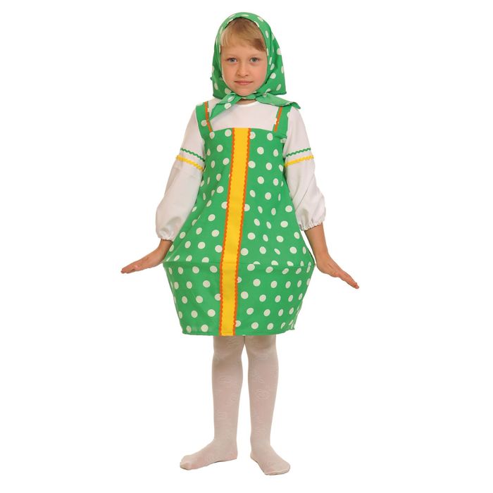 Карнавальный костюм "Матрёшка зелёная", текстиль, сарафан, косынка, р-р 28-30, рост 92-110 см