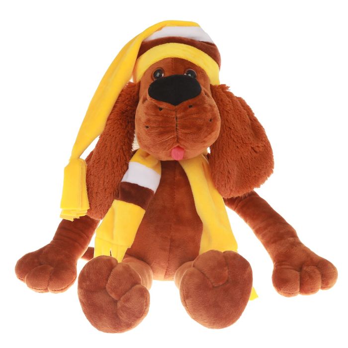 Мягкая игрушка "Пес Бруно" в жёлтой шапке, 49 см