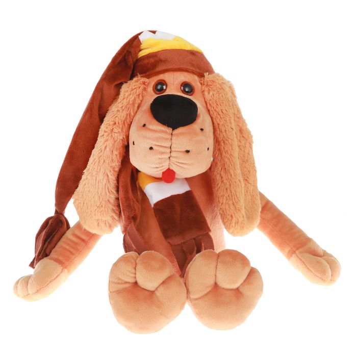 Мягкая игрушка "Пес Бруно" в коричневой шапке, 49 см
