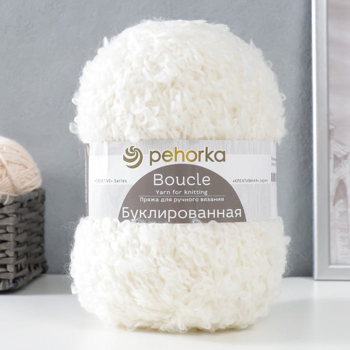 Пряжа "Буклированная" 30% мохер,20% шерсть,50% акрил  220м/200гр (01-Белый)