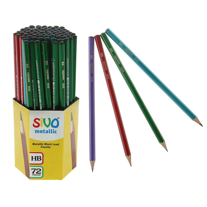 Карандаш чернографитный Sivo HB Metallic шестигранные, микс*4 вида, дисплей SV-6011M05