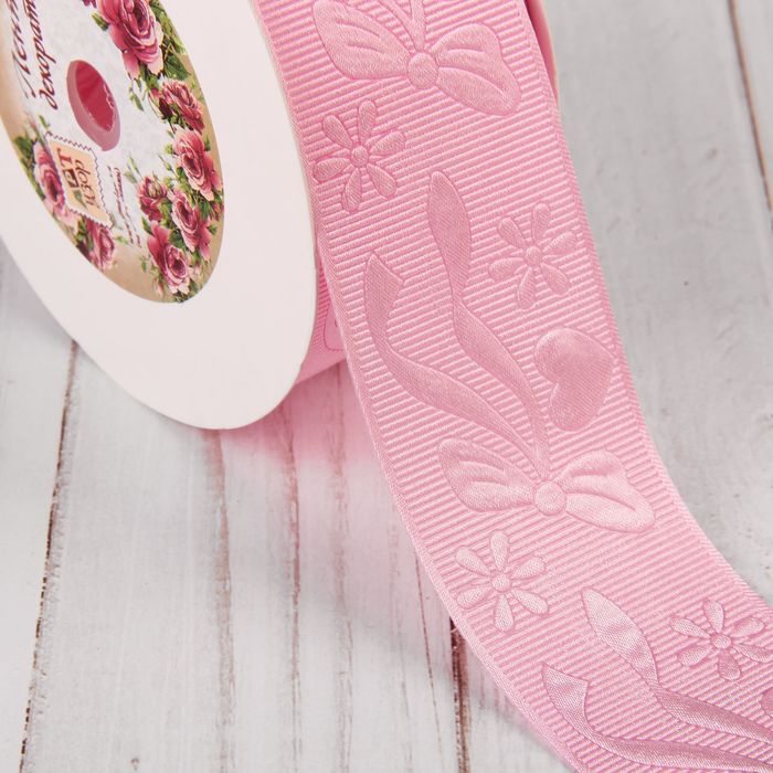 Лента декоративная "Бант", 40мм, 23±1м, №1, цвет розовый