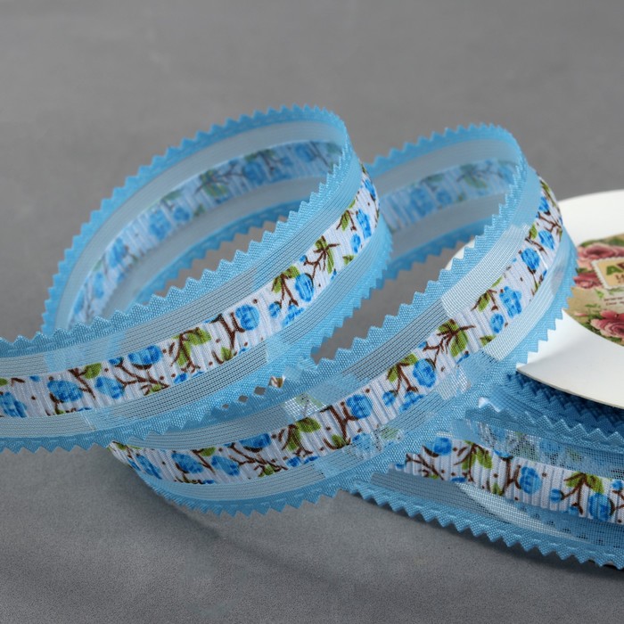 Лента декоративная "Розы", 25мм, 23±1м, №13, цвет голубой