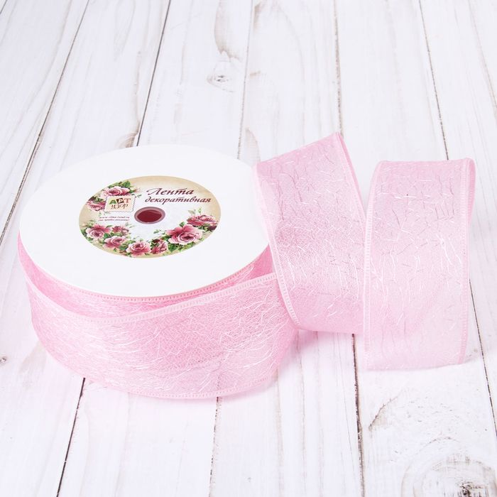 Лента декоративная "Паутинка", 40мм, 23±1м, №1, цвет розовый