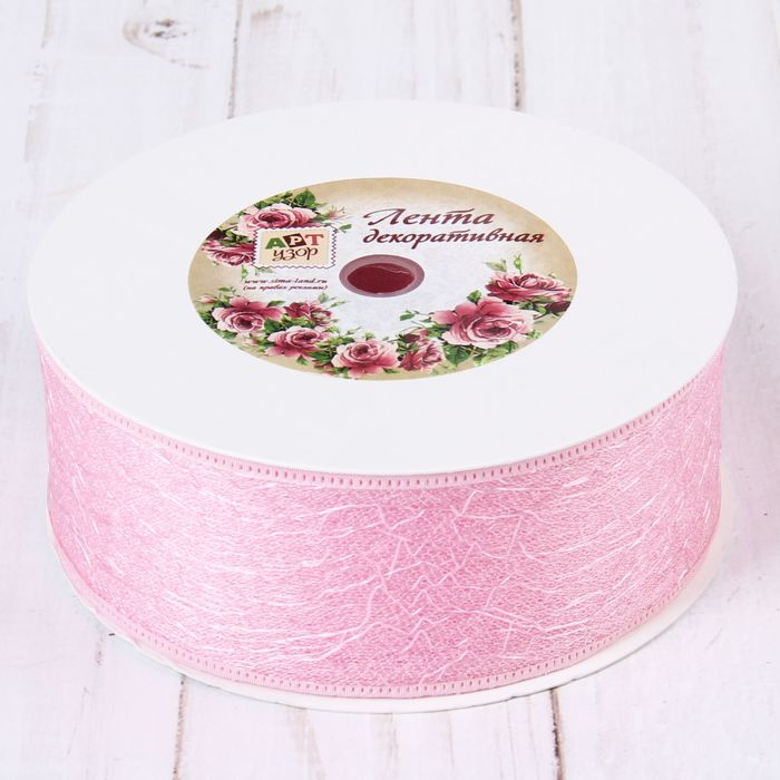 Лента декоративная "Паутинка", 40мм, 23±1м, №1, цвет розовый