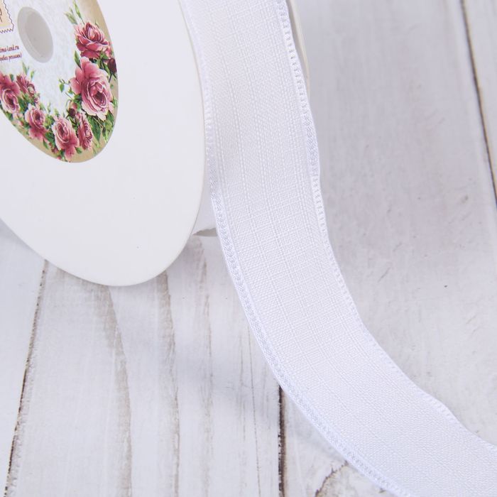 Лента декоративная, хлопковая, 25мм, 23±1м, №8, цвет белый