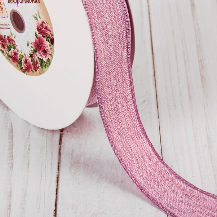 Лента декоративная, хлопковая, 25мм, 23±1м, №2, цвет розовый