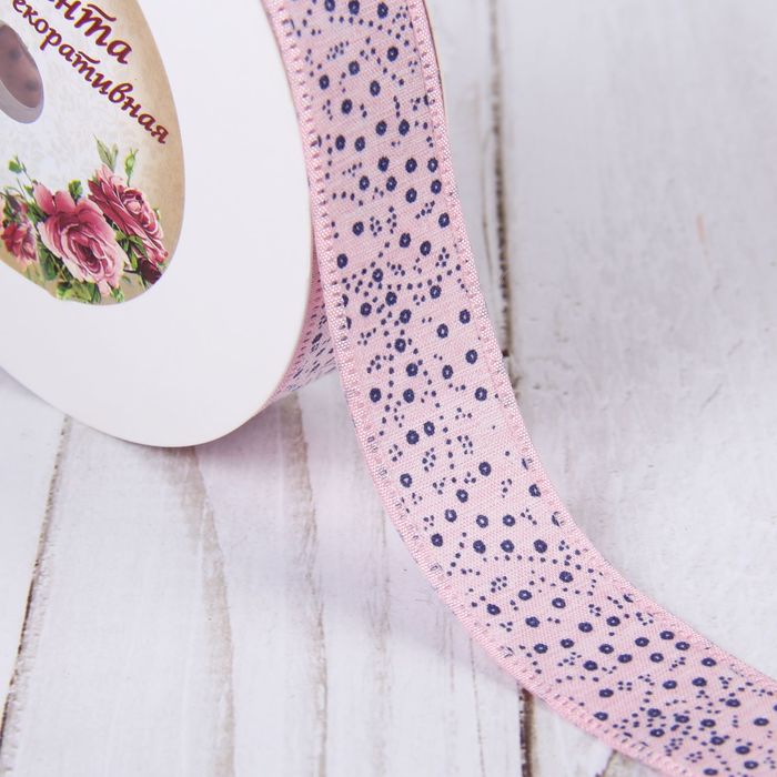 Лента хлопковая "Узор", 20мм, 23±1м, №2, цвет розовый