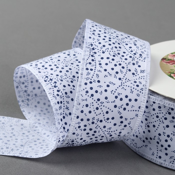 Лента хлопковая "Узор", 40мм, 23±1м, №8, цвет белый