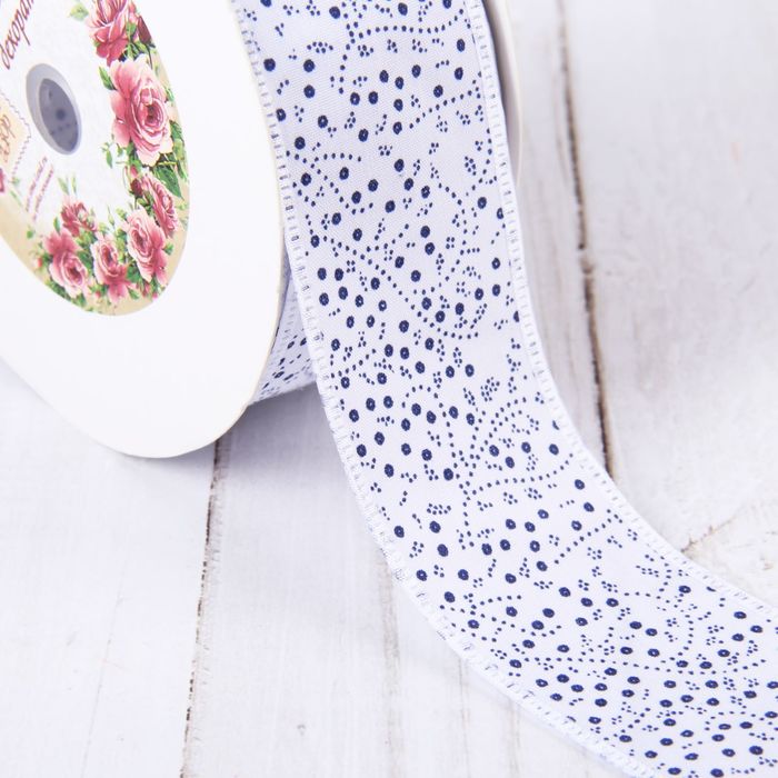 Лента хлопковая "Узор", 40мм, 23±1м, №8, цвет белый