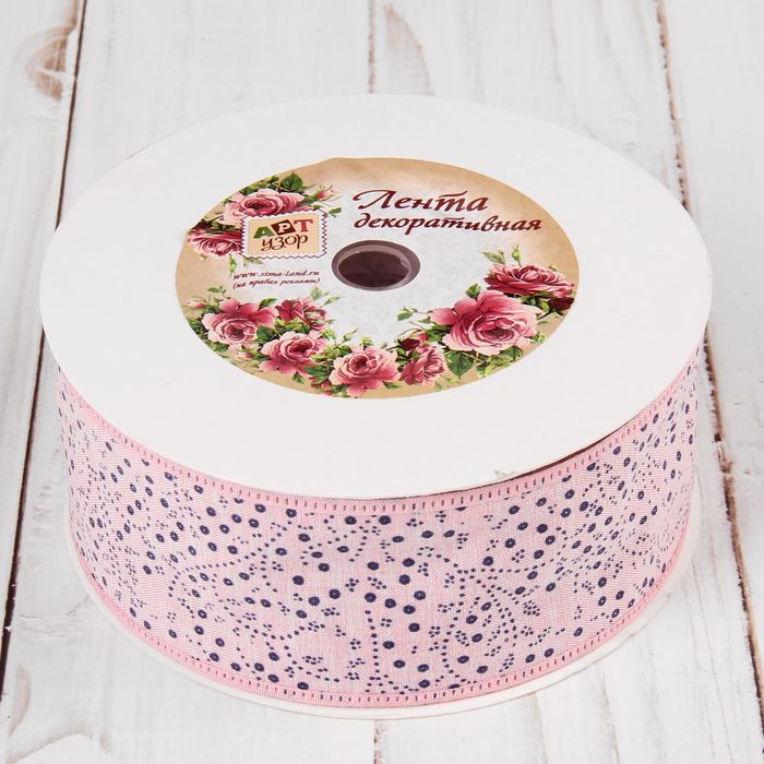 Лента хлопковая "Узор", 40мм, 23±1м, №2, цвет розовый