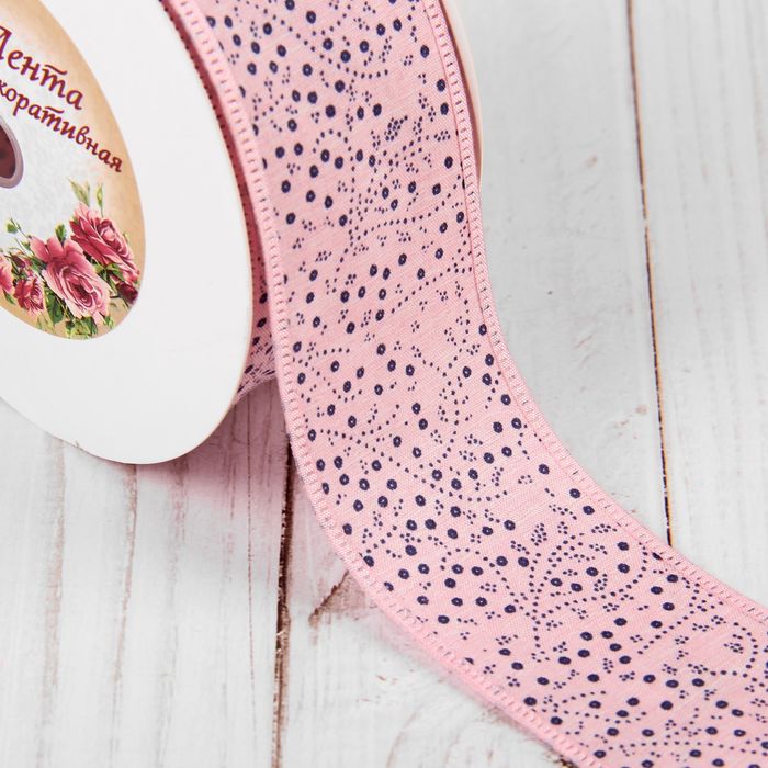 Лента хлопковая "Узор", 40мм, 23±1м, №2, цвет розовый