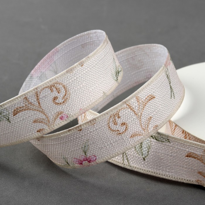 Лента хлопковая "Цветочки", 25мм, 23±1м, №1, цвет бежевый