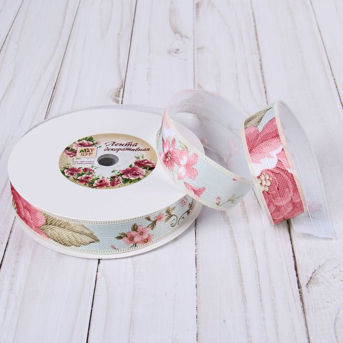 Лента хлопковая "Цветы", 25мм, 23±1м, №10, цвет салатовый