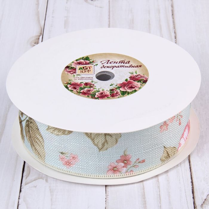 Лента хлопковая "Цветы", 40мм, 23±1м, №10, цвет салатовый