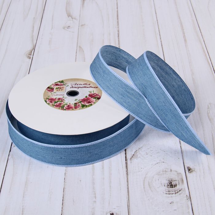 Лента хлопковая "Джинса", 25мм, 23±1м, №1, цвет голубой