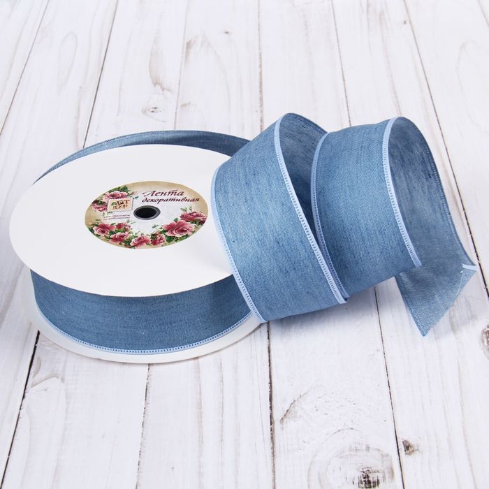 Лента хлопковая "Джинса", 40мм, 23±1м, №1, цвет голубой