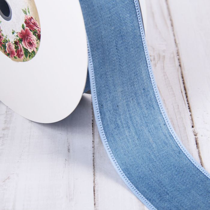 Лента хлопковая "Джинса", 40мм, 23±1м, №1, цвет голубой