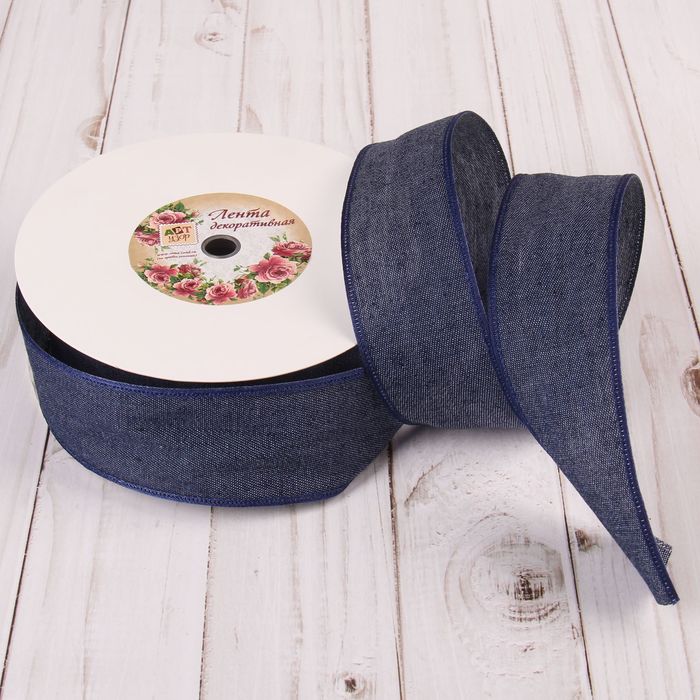 Лента хлопковая "Джинса", 40мм, 23±1м, №6, цвет синий
