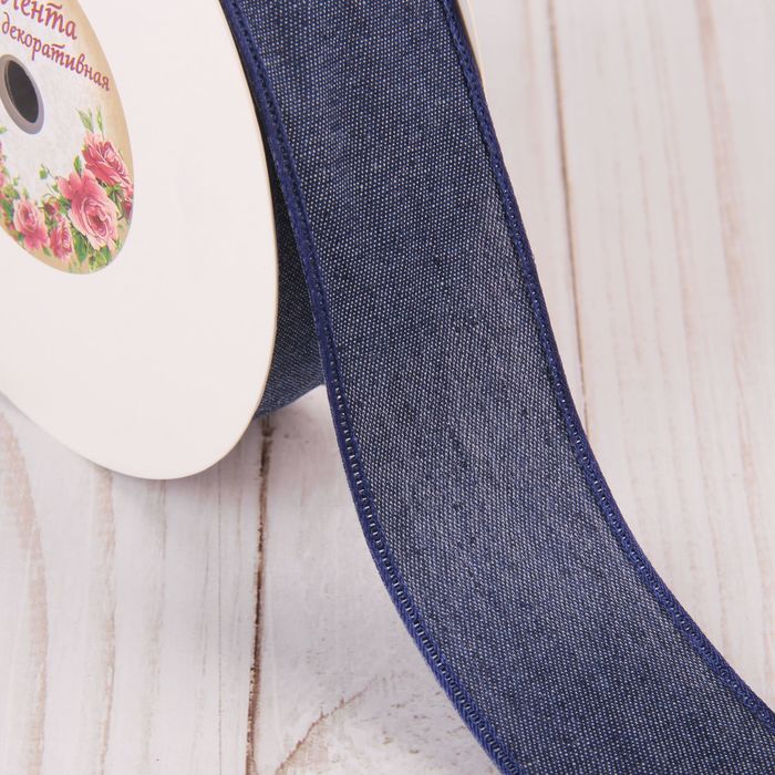 Лента хлопковая "Джинса", 40мм, 23±1м, №6, цвет синий