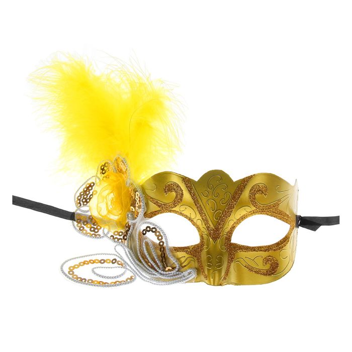 Карнавальная маска "Грация" с пером, цвет золото