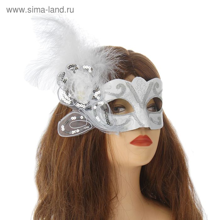 фото Карнавальная маска «грация», с пером, цвет белый страна карнавалия