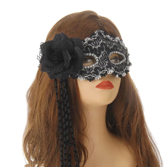 Карнавальная маска "Очарованье" с цветком, цвет черный