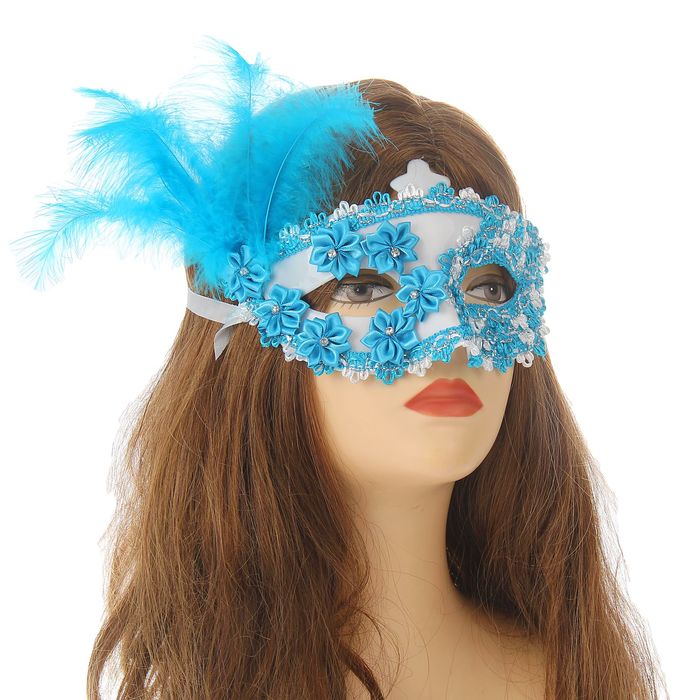 Карнавальная маска "Загадка" с пером, цвет голубой