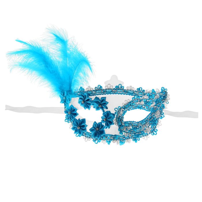 Карнавальная маска "Загадка" с пером, цвет голубой